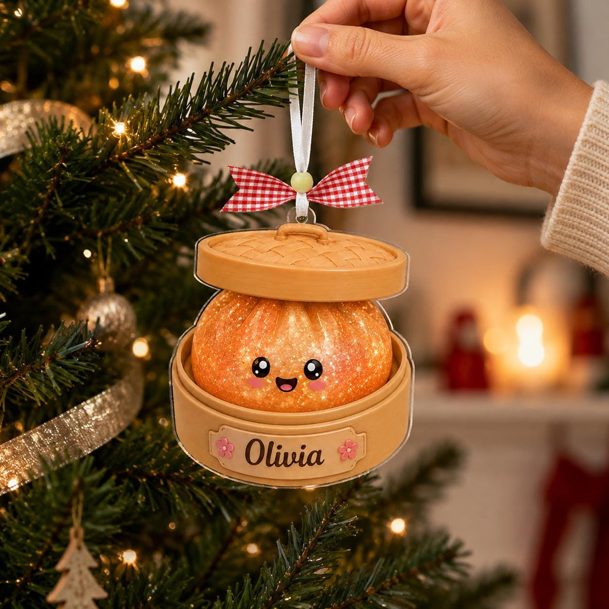 Personalized Dumpling Ornament, Glitter Squishy Dumpling Christmas Ornament