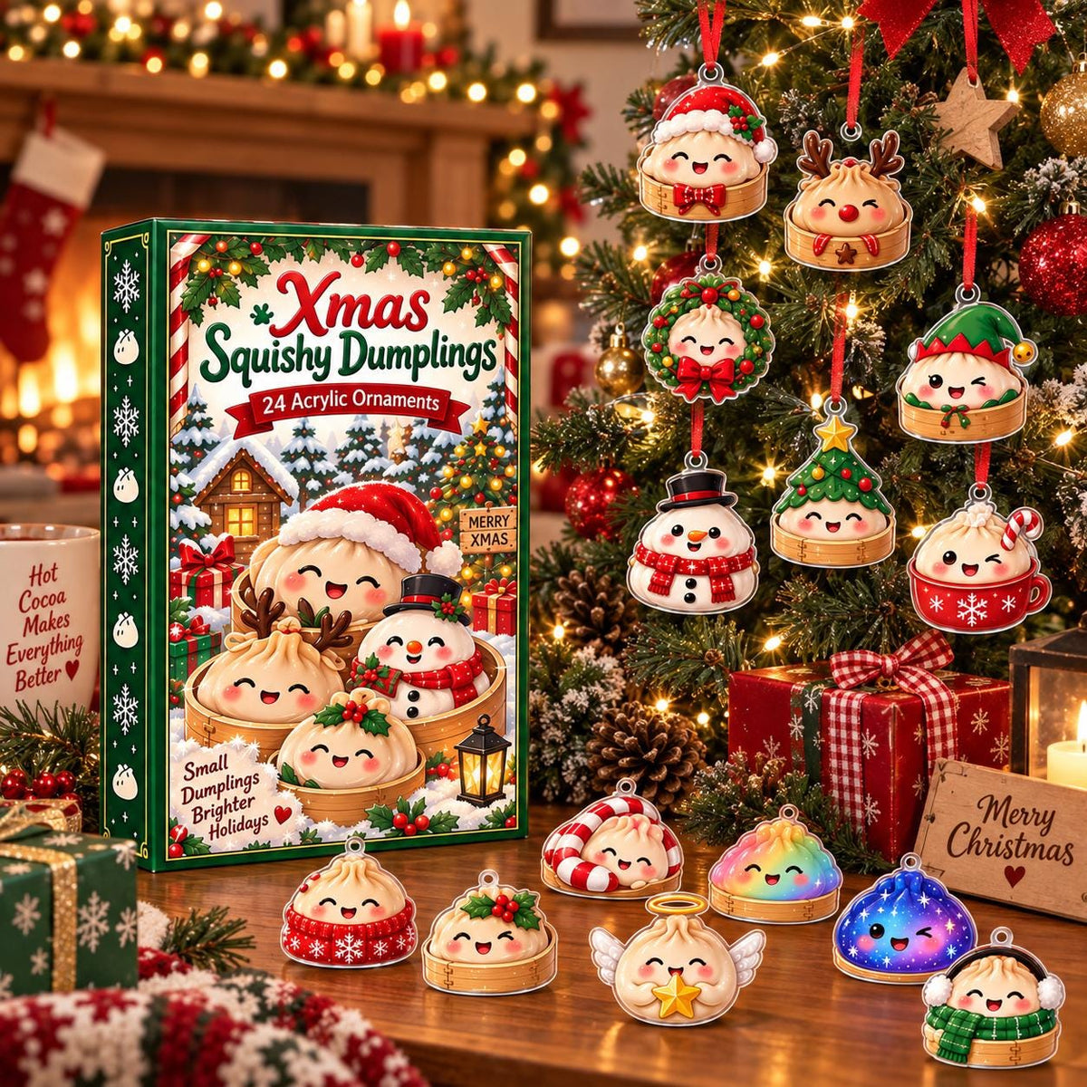 Dumpling Christmas Advent Calendar 2026, 24 Cute Acrylic Dumpling Ornaments
