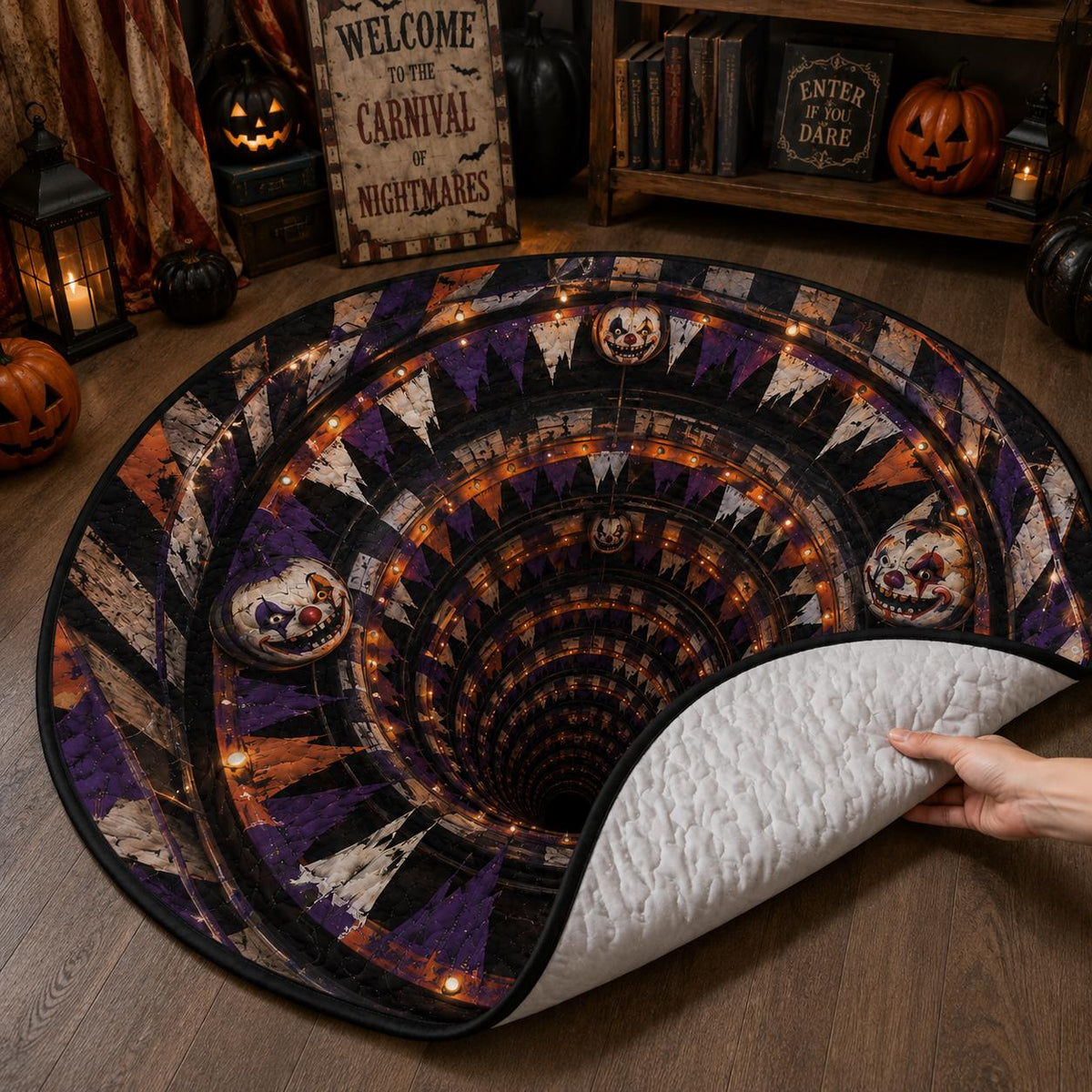 3D Creepy Clown Halloween Round Rug