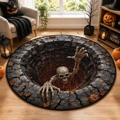 3D Skeleton Pit Halloween Round Rug