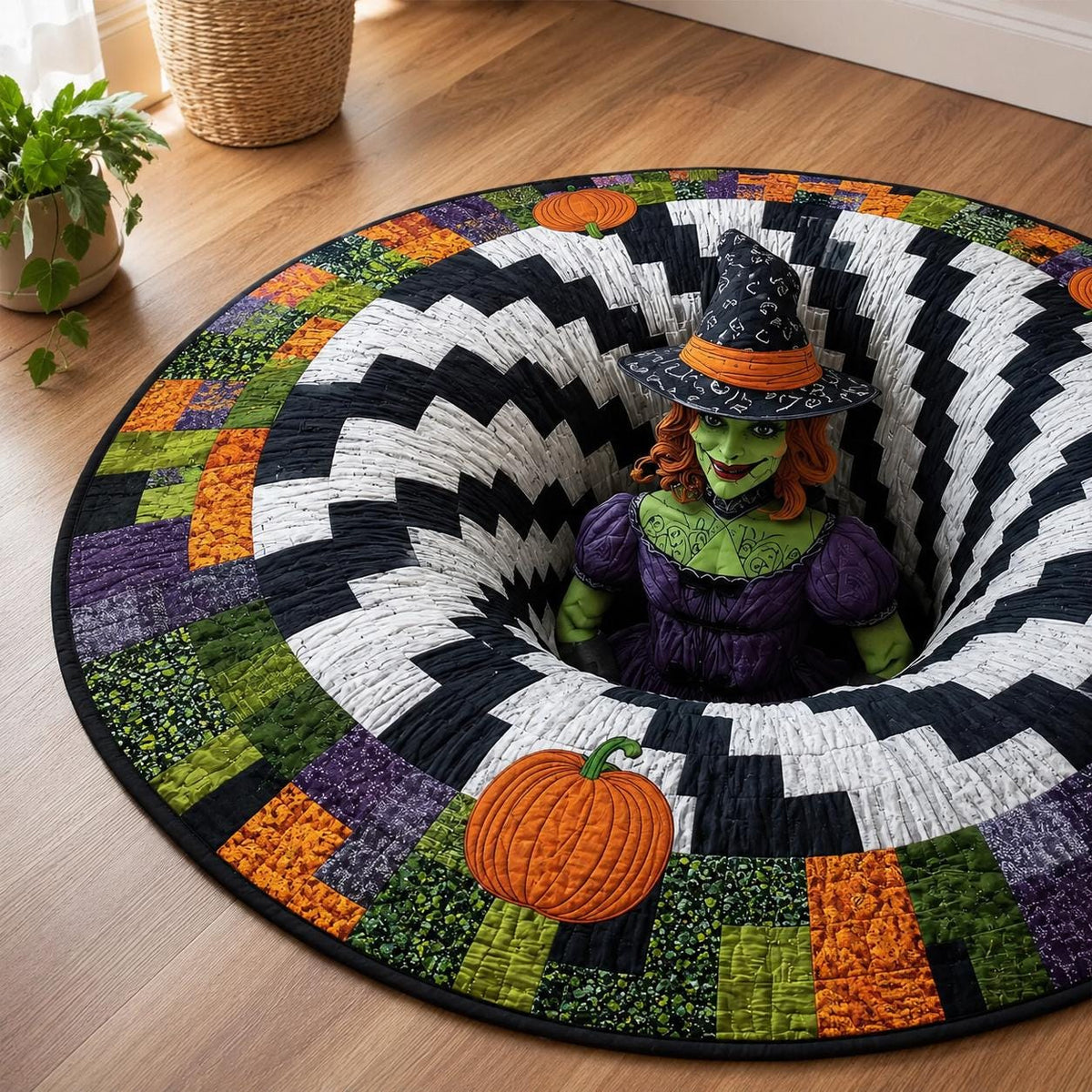3D Witch Halloween Round Rug