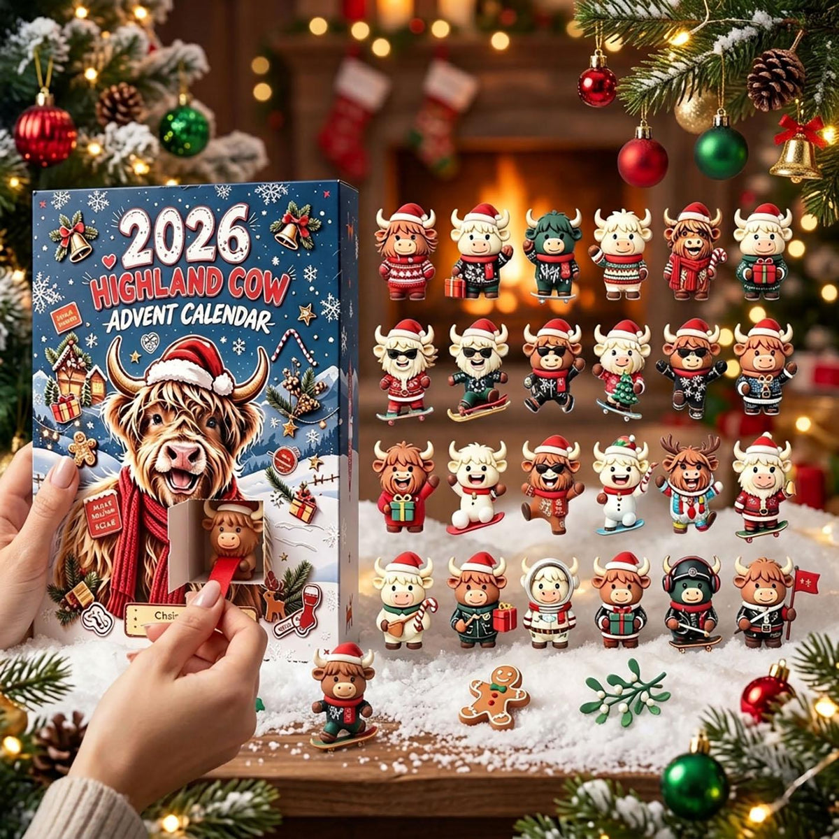 Highland Cow Advent Calendar 2026, 3D Mini Highland Cow Figures