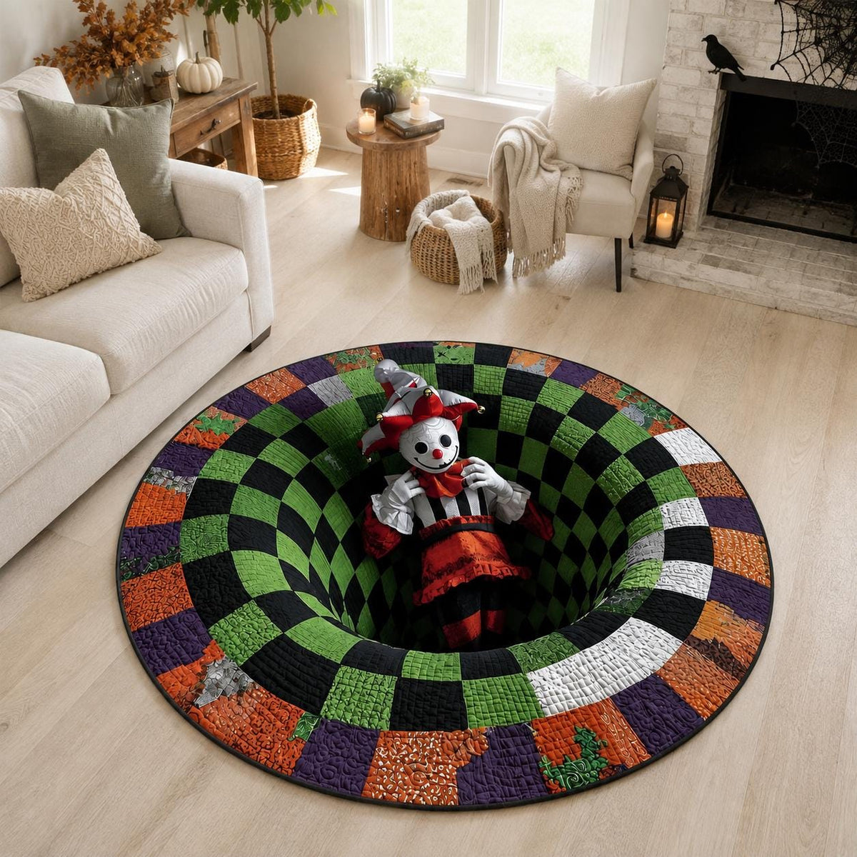 3D Creepy Jester Halloween Round Rug