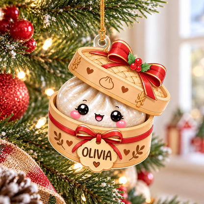 Personalized Glitter Dumpling Christmas Acrylic Ornament