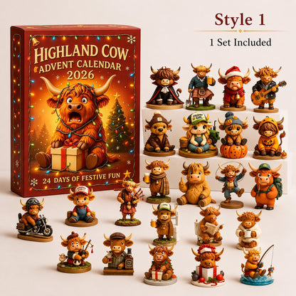 Highland Cow Advent Calendar 2026, 24-Day Christmas Countdown with Mini Cow Figures