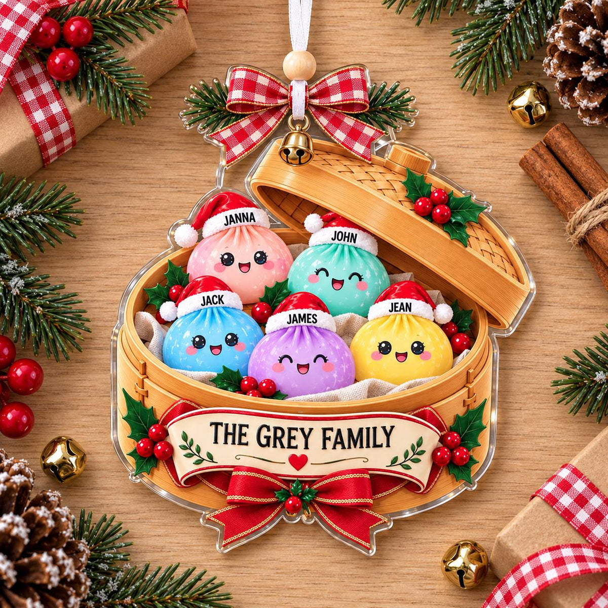 Family Dumpling Ornament, Custom Family Name Christmas Ornament