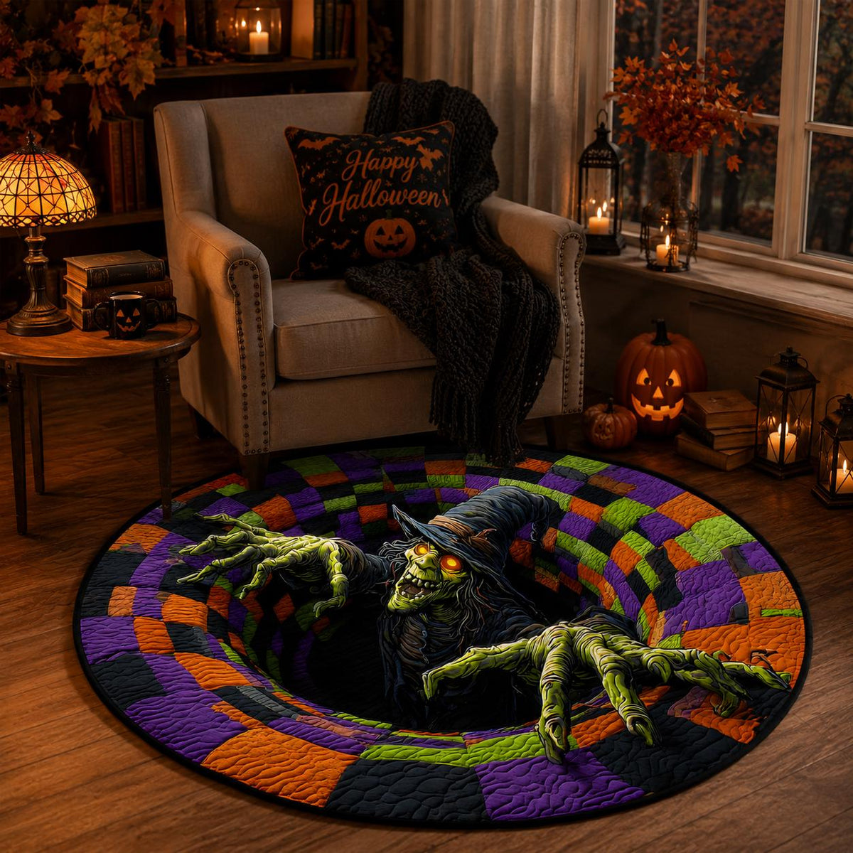 3D Witch Halloween Round Rug