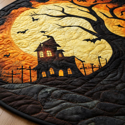 Halloween Haunted Tree Rug, Round Pumpkin Moon Area Rug