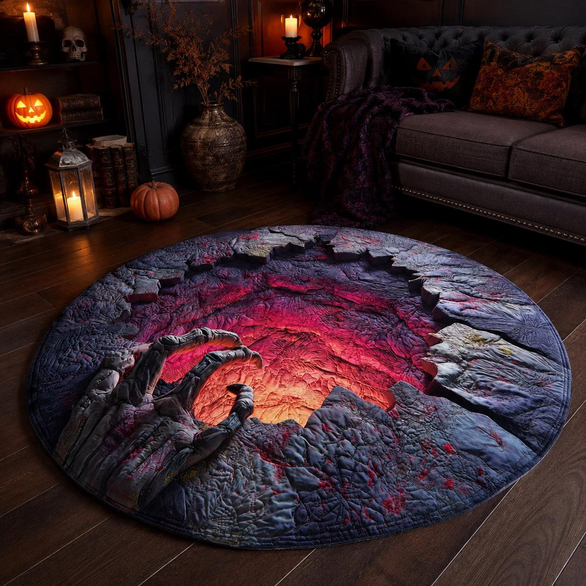 3D Skeleton Hand Halloween Round Rug