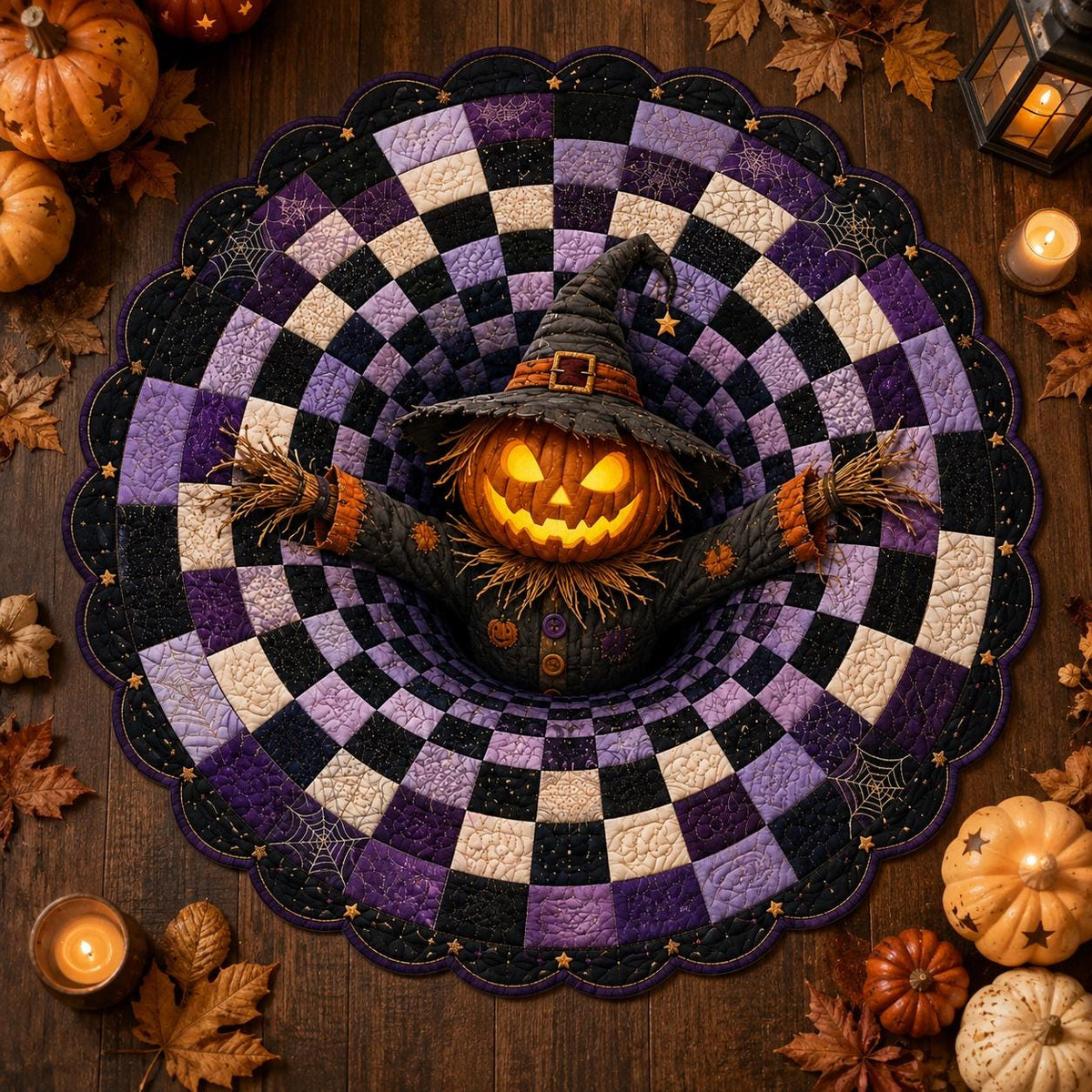 3D Pumpkin Scarecrow Halloween Round Rug