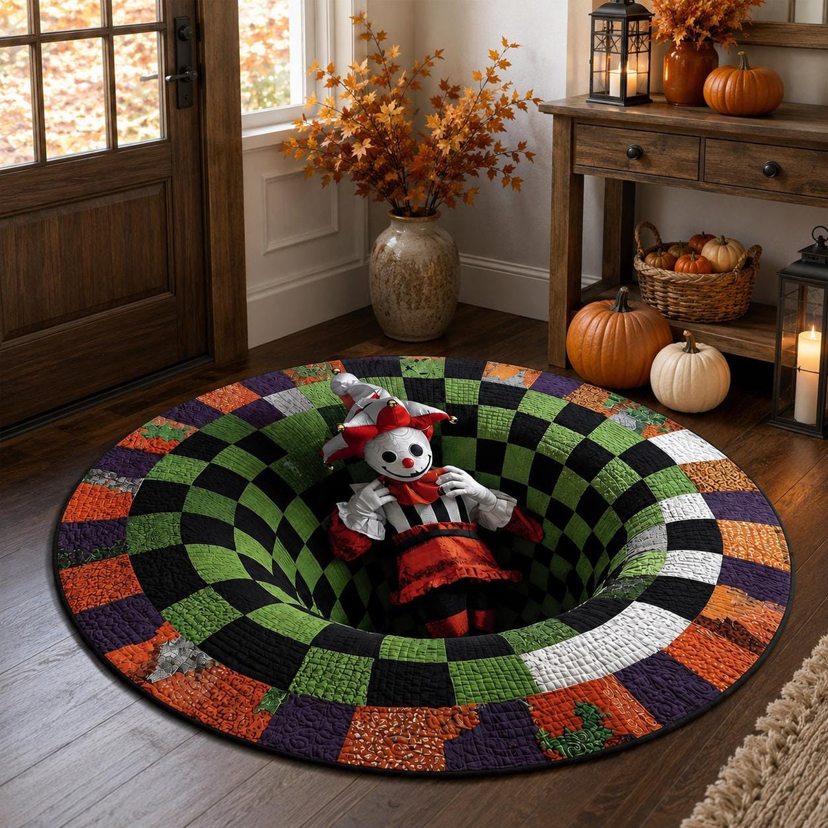 3D Creepy Jester Halloween Round Rug