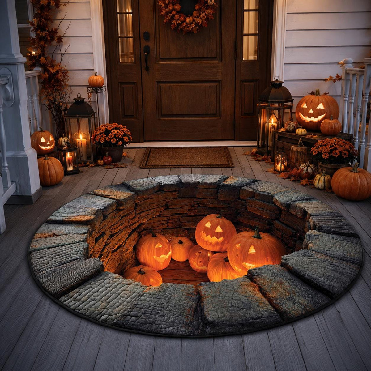 3D Pumpkin Halloween Round Rug