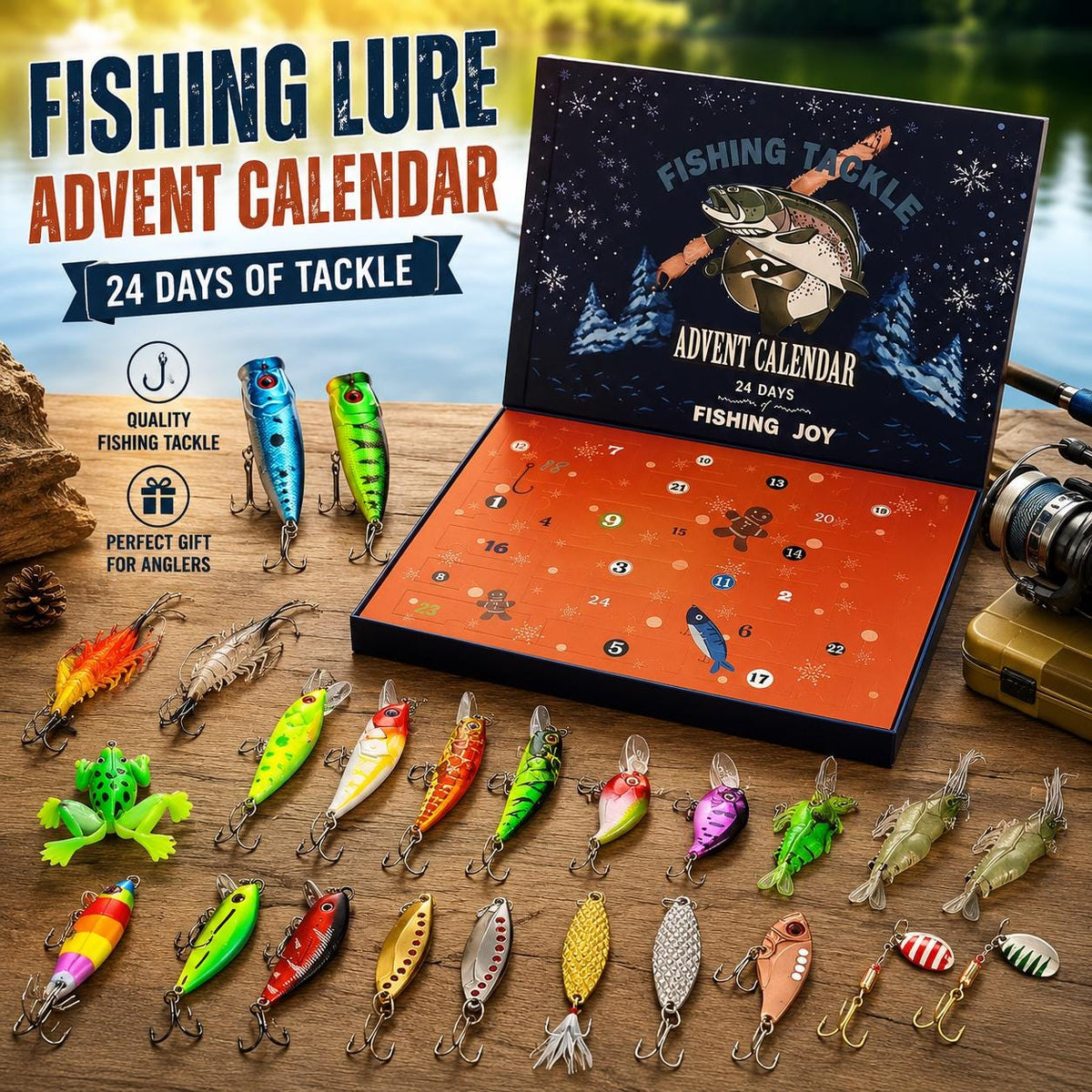 Fishing Lure Advent Calendar, 24 Day Tackle Box Christmas Countdown