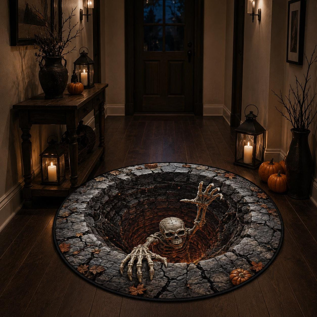 3D Skeleton Pit Halloween Round Rug