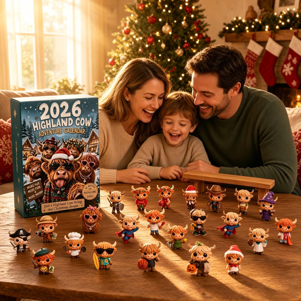 Highland Cow Advent Calendar 2026, 24 Day Christmas Countdown, 3D Mini Cow Figures