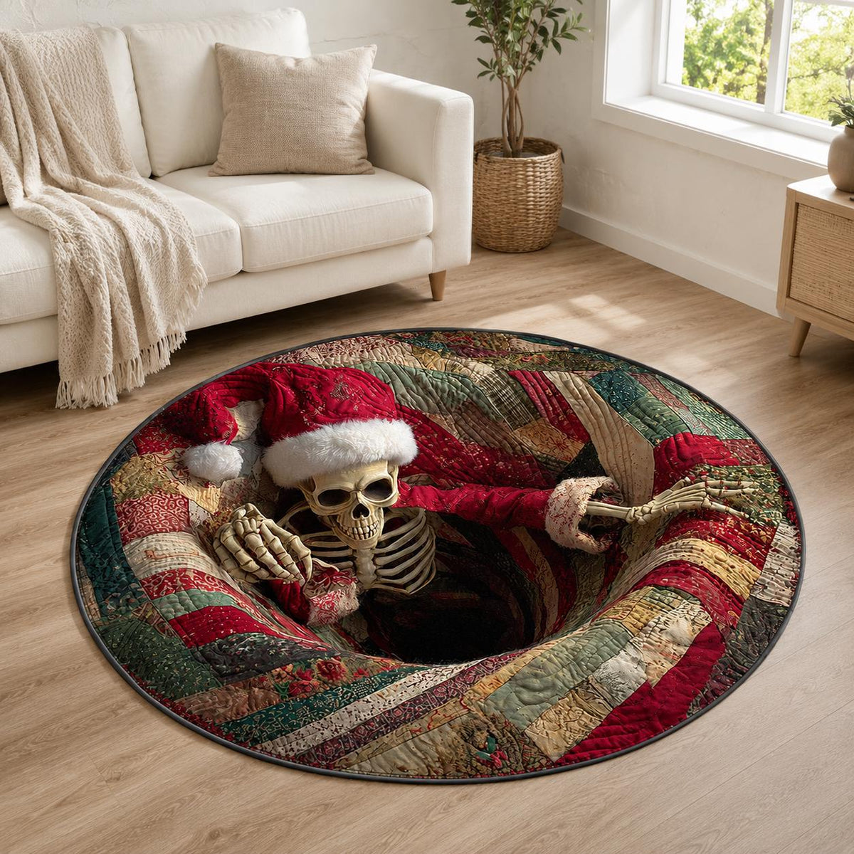 3D Christmas Skeleton Round Rug