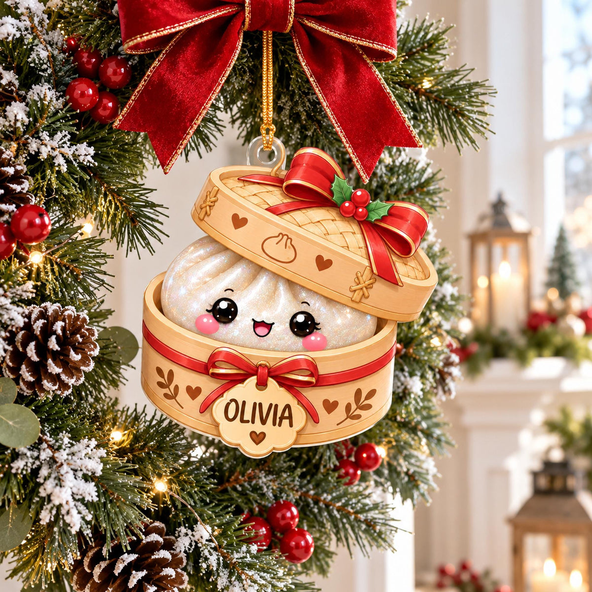 Personalized Glitter Dumpling Christmas Acrylic Ornament