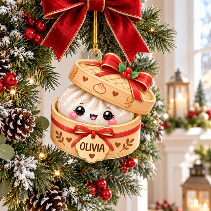 Personalized Glitter Dumpling Christmas Acrylic Ornament