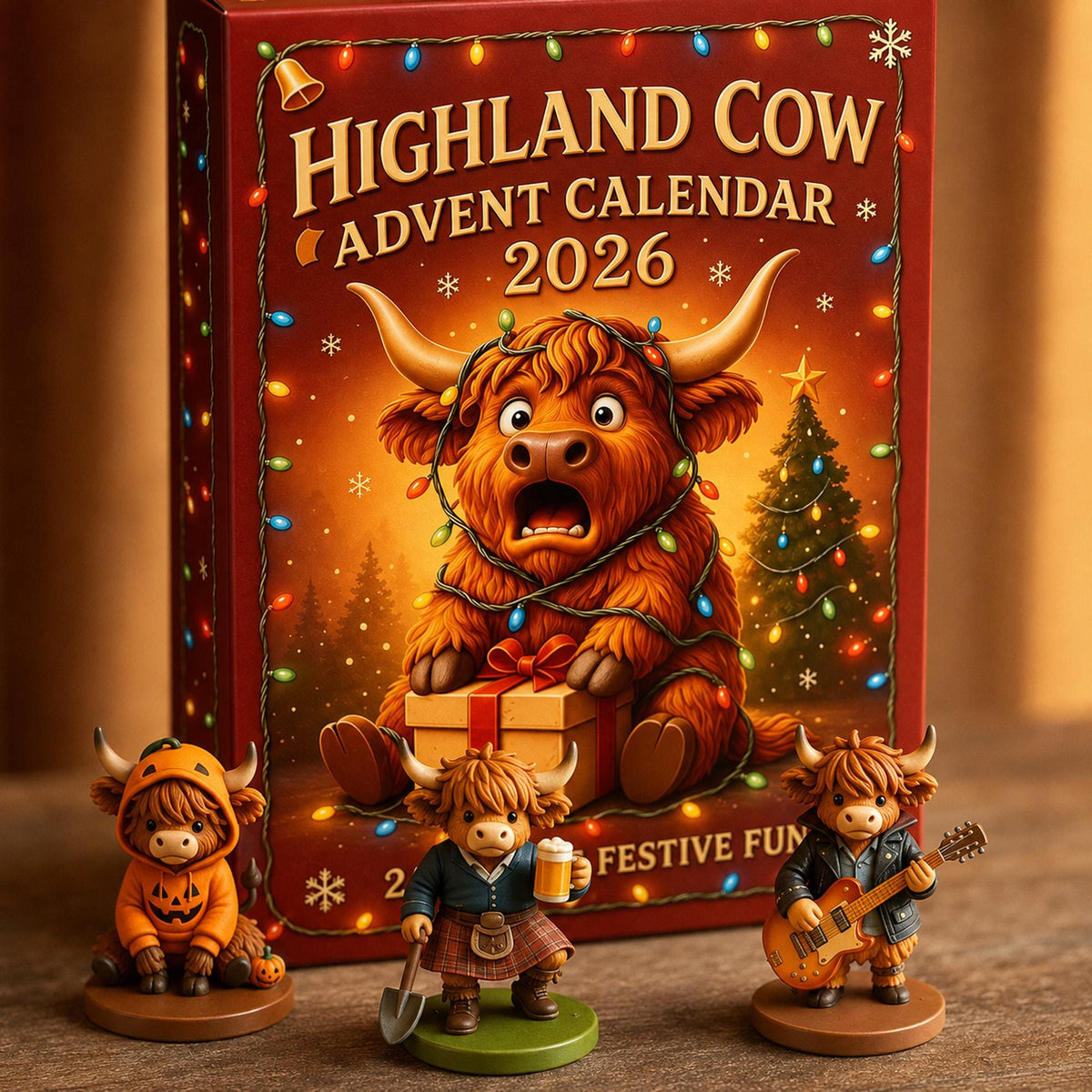 Highland Cow Advent Calendar 2026, 24-Day Christmas Countdown with Mini Cow Figures