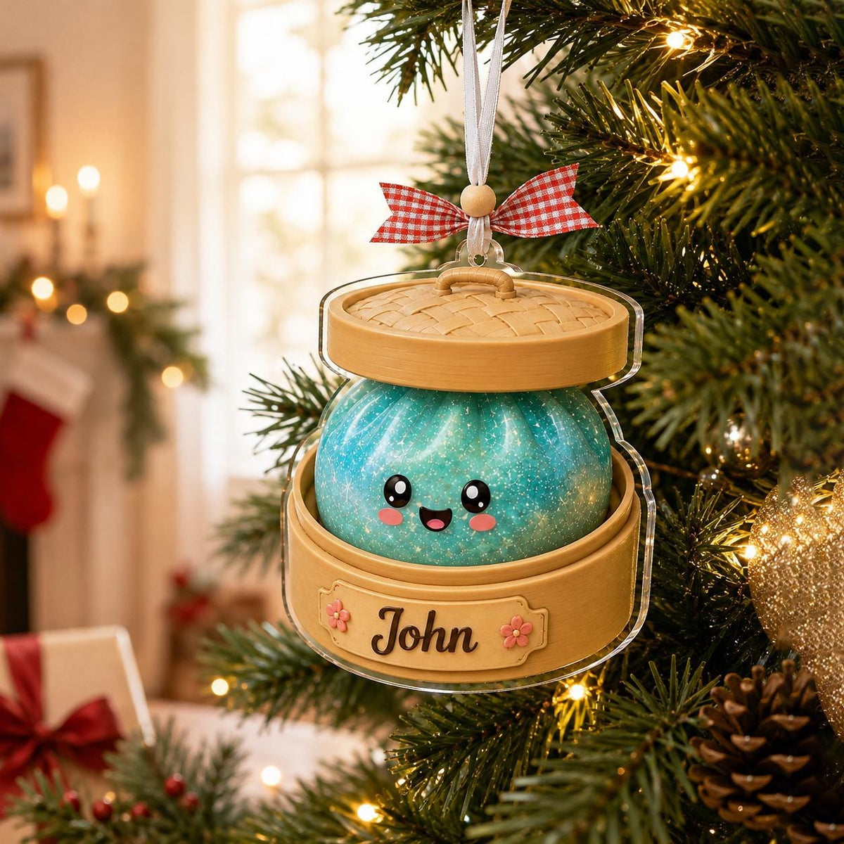 Personalized Dumpling Ornament, Glitter Squishy Dumpling Christmas Ornament
