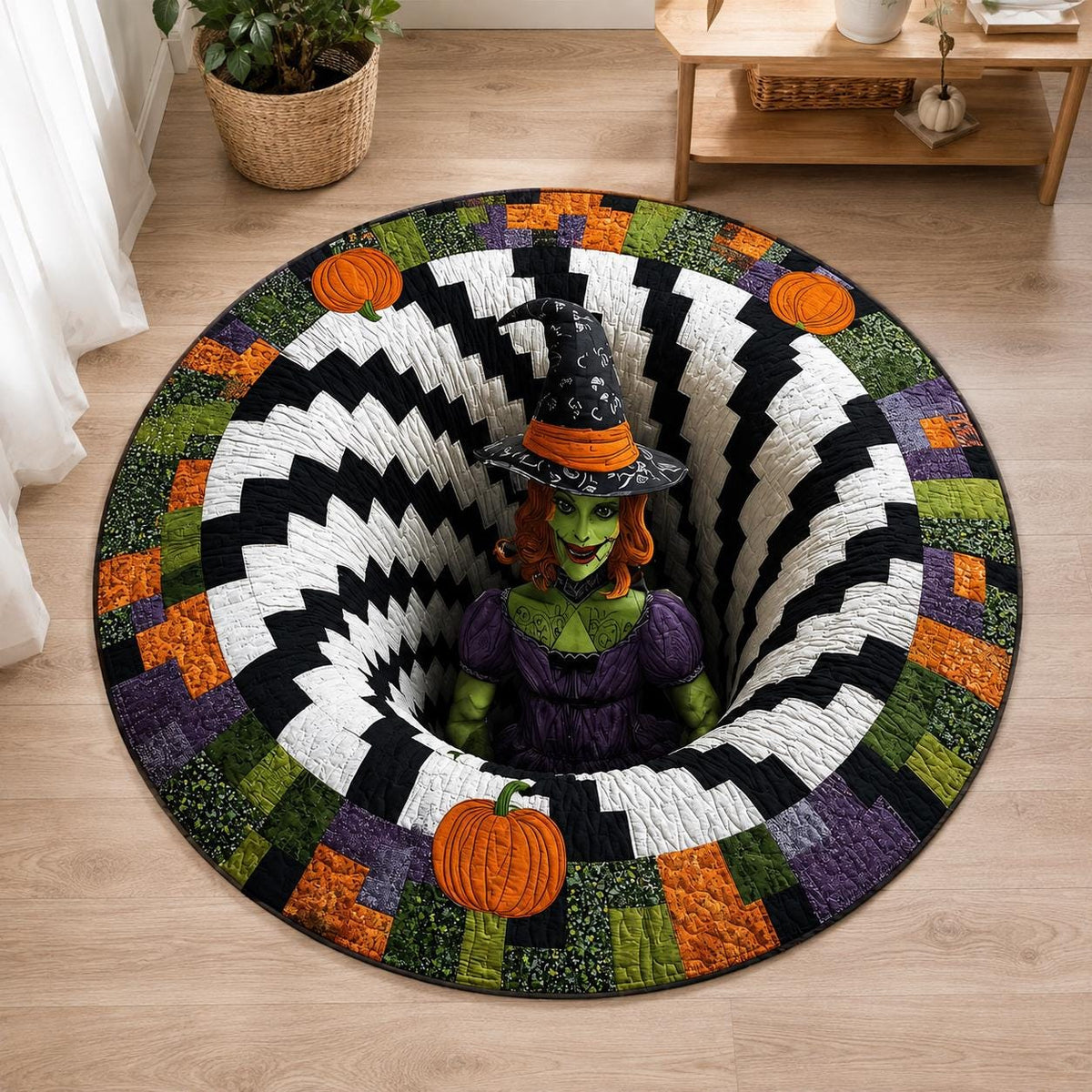 3D Witch Halloween Round Rug