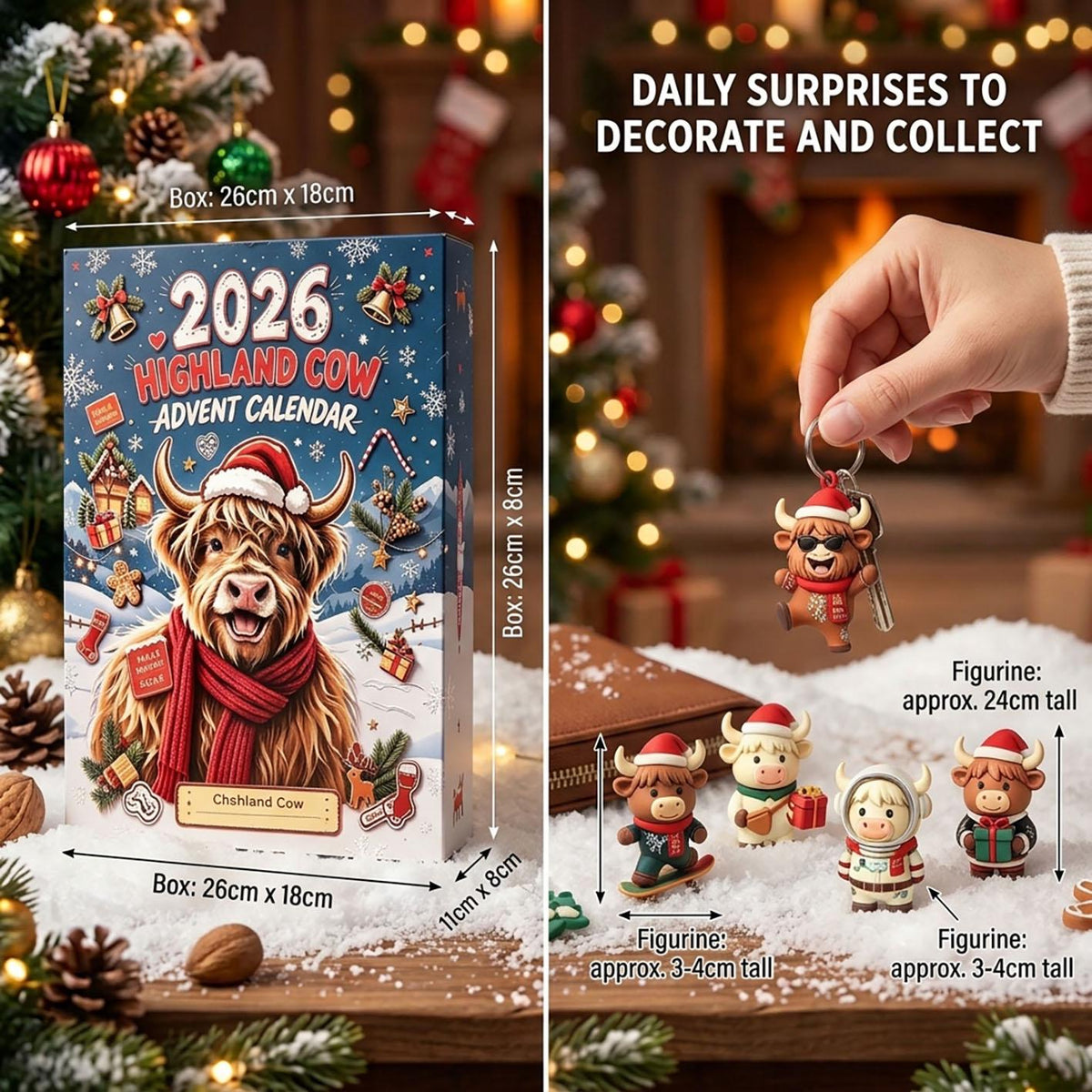 Highland Cow Advent Calendar 2026, 3D Mini Highland Cow Figures