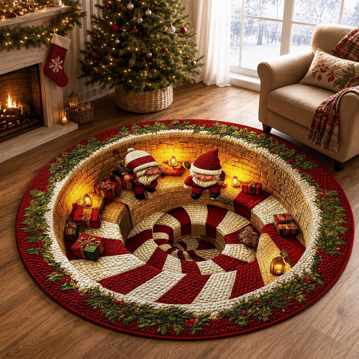 3D Christmas Gnome Round Rug