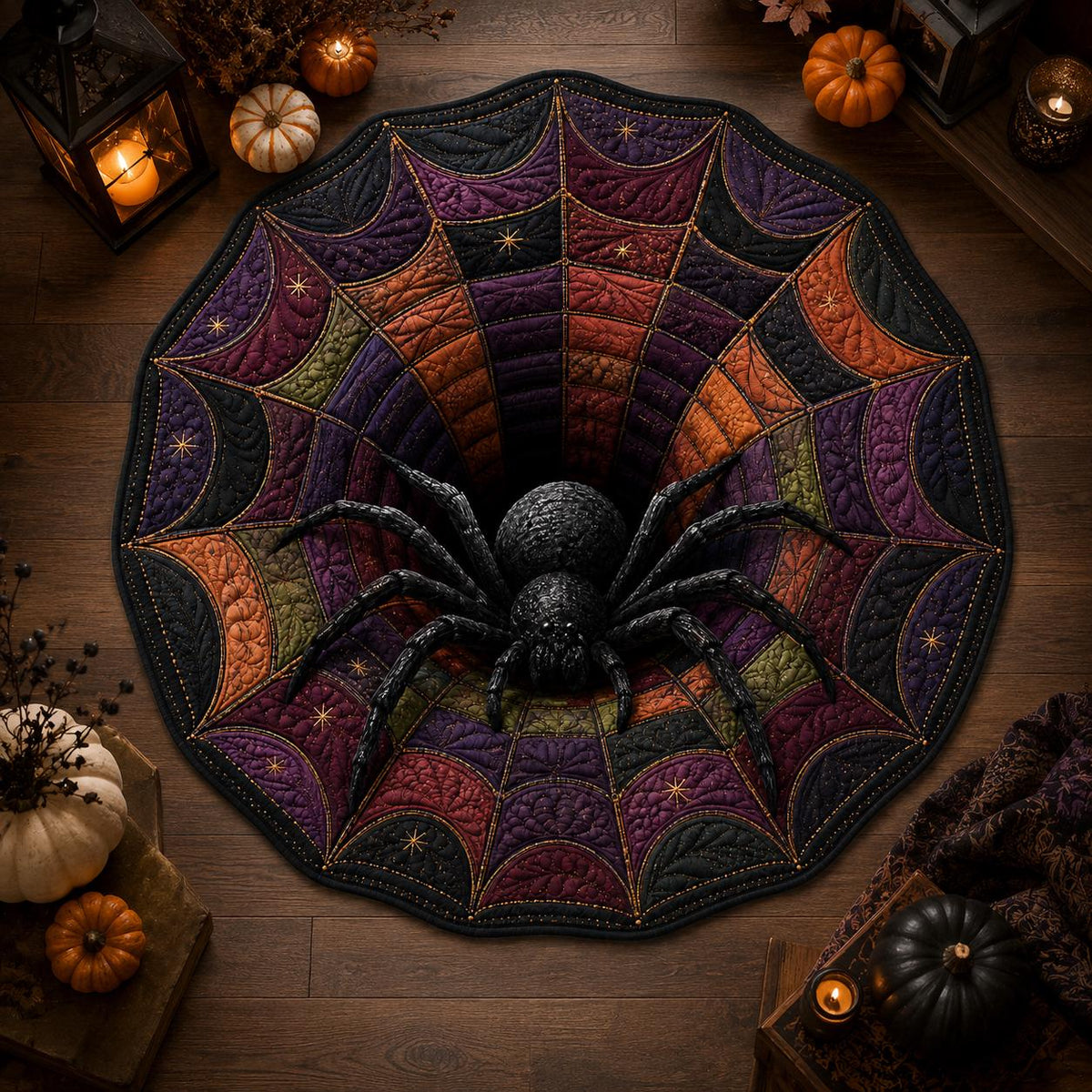 3D Spider Web Halloween Round Rug