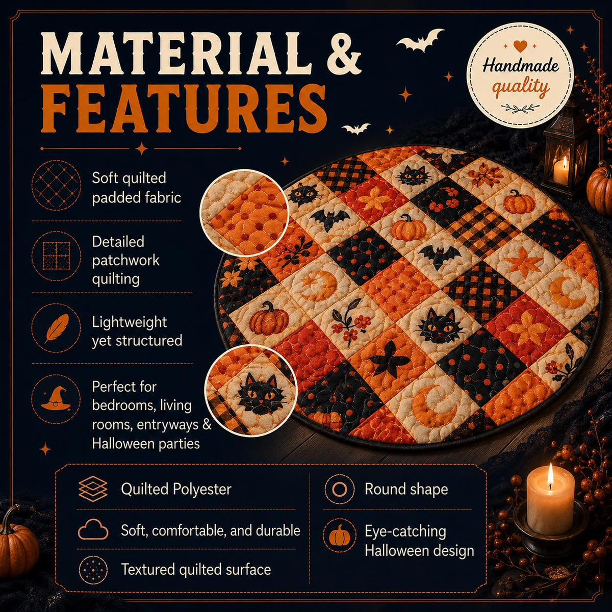 3D Dachshund Halloween Round Rug