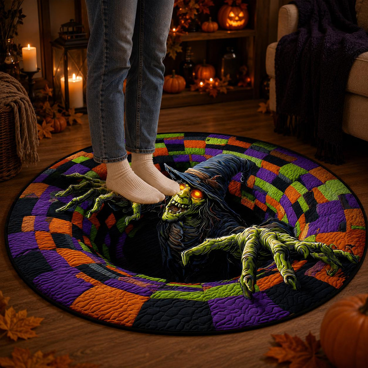 3D Witch Halloween Round Rug