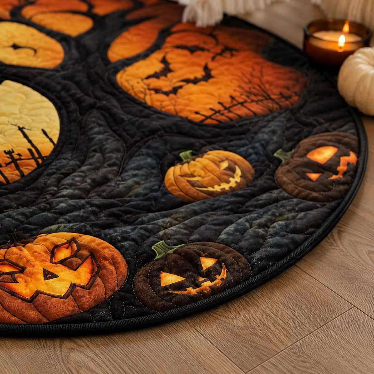 Halloween Haunted Tree Rug, Round Pumpkin Moon Area Rug