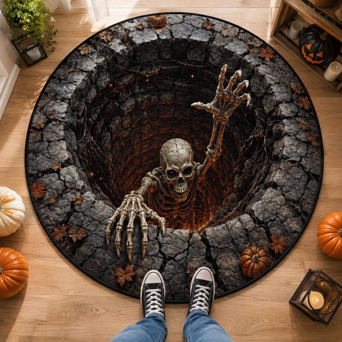 3D Skeleton Pit Halloween Round Rug