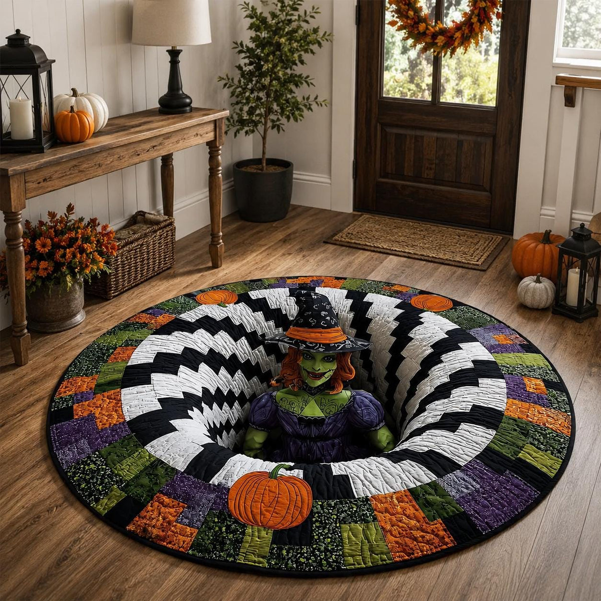 3D Witch Halloween Round Rug