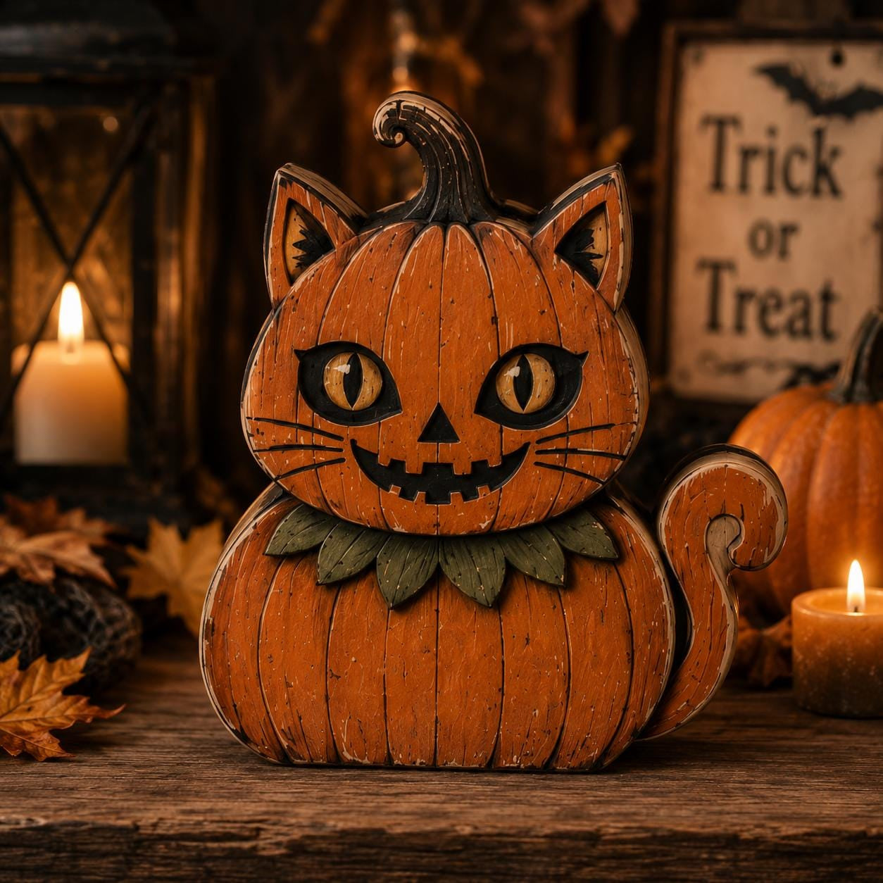 Halloween Wooden Block Set, Spooky Character Decor, Pumpkin Cat Ghost Shelf Sitter, Rustic Halloween Tiered Tray Decor