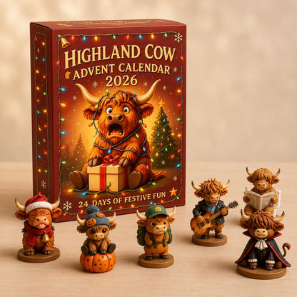 Highland Cow Advent Calendar 2026, 24-Day Christmas Countdown with Mini Cow Figures