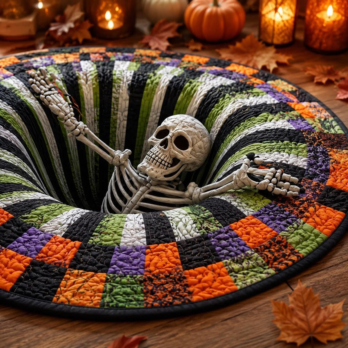 3D Skeleton Halloween Round Rug