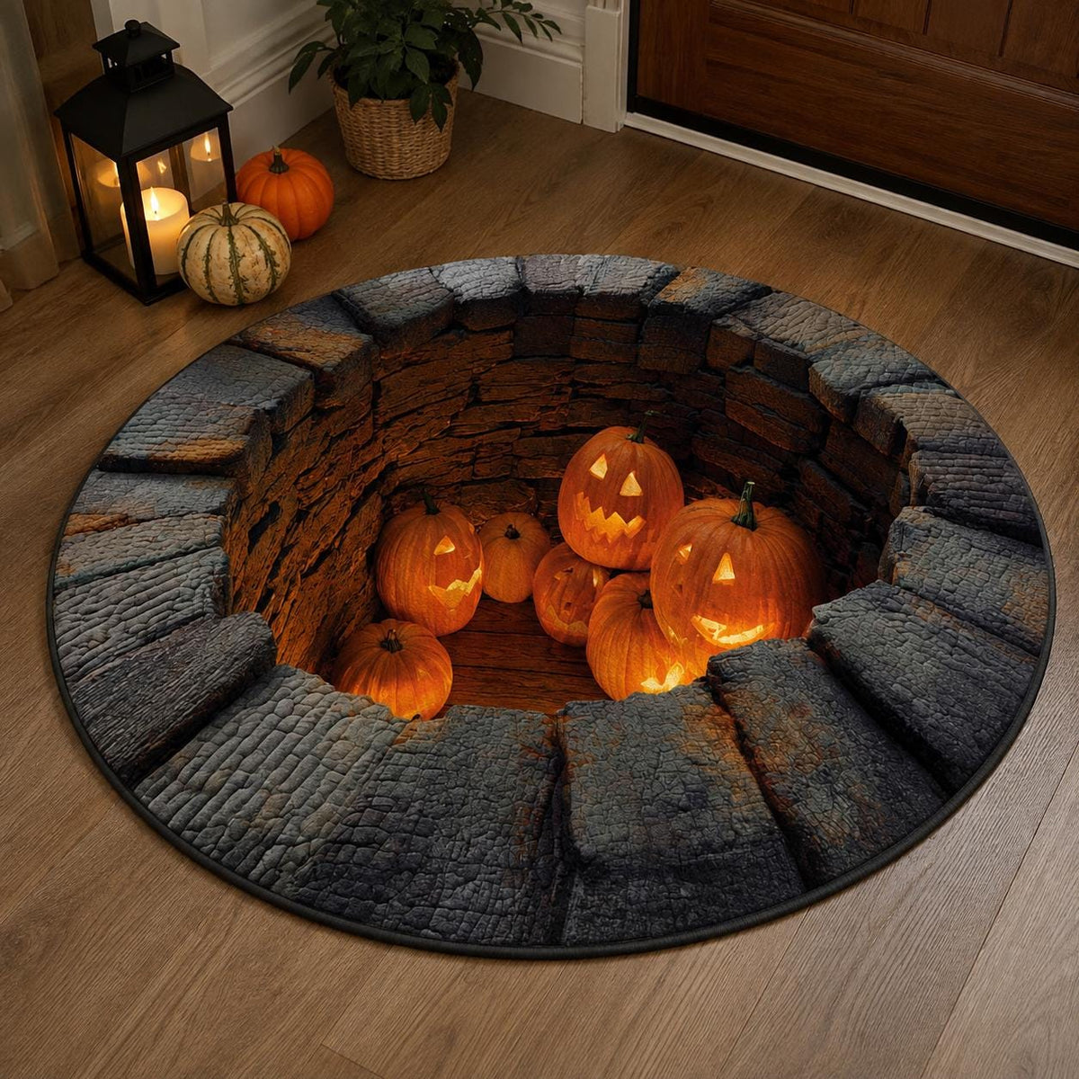 3D Pumpkin Halloween Round Rug