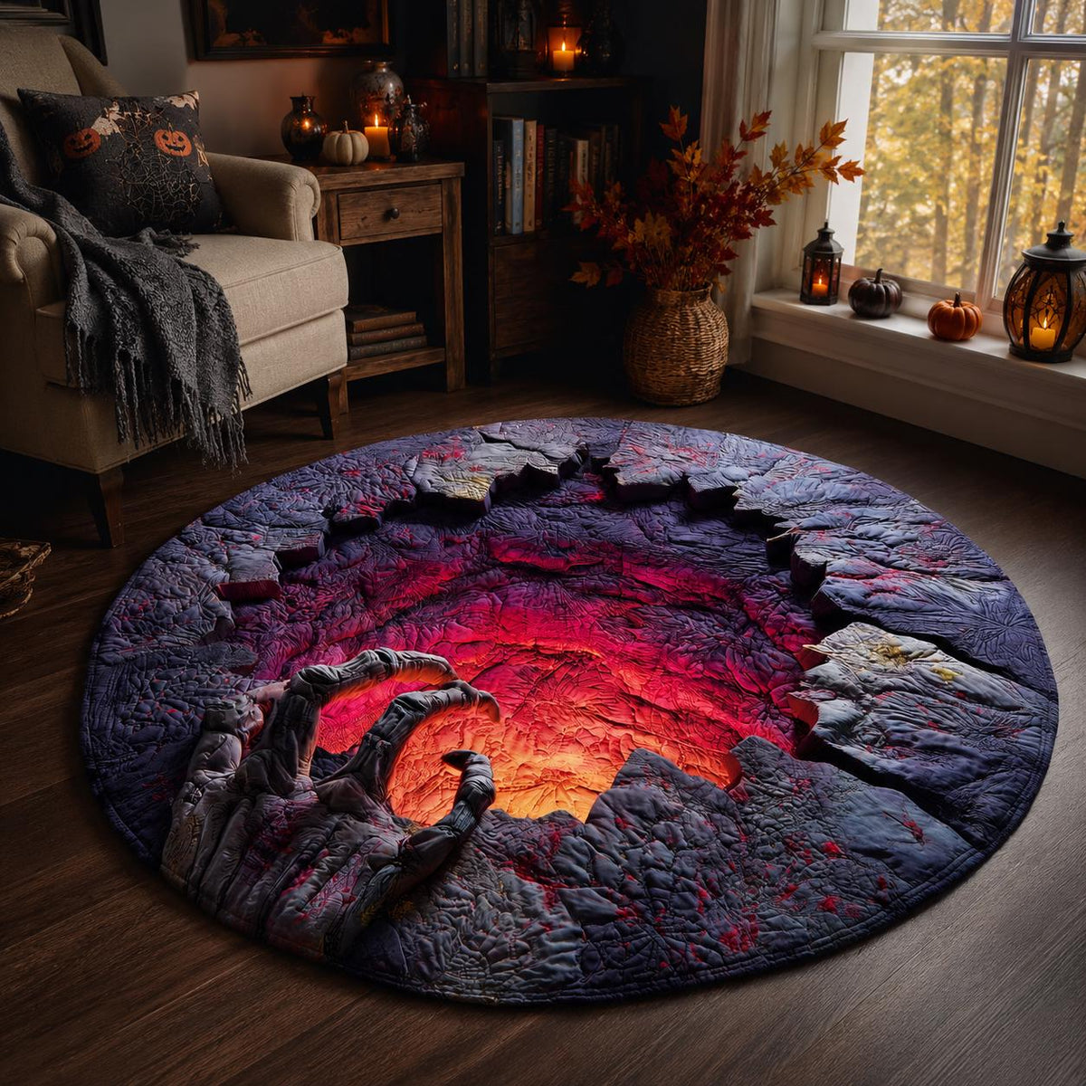 3D Skeleton Hand Halloween Round Rug