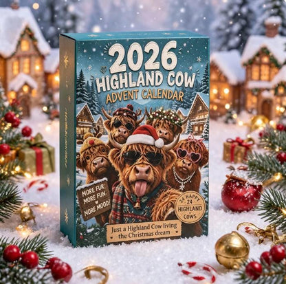 Highland Cow Advent Calendar 2026, 24 Day Christmas Countdown, 3D Mini Cow Figures