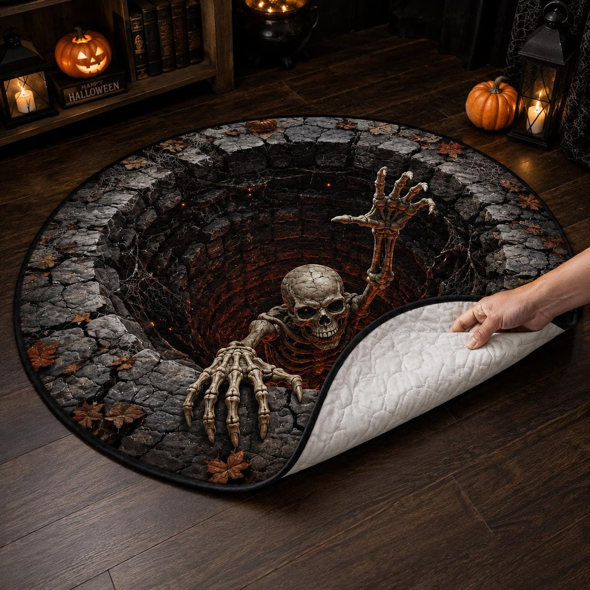3D Skeleton Pit Halloween Round Rug