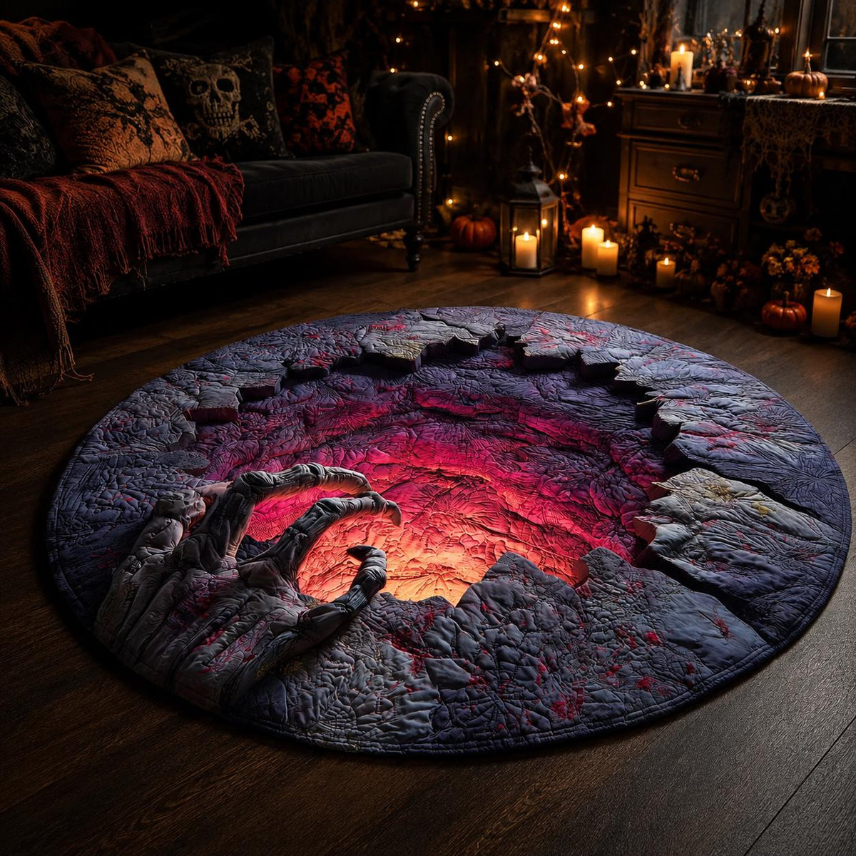 3D Skeleton Hand Halloween Round Rug