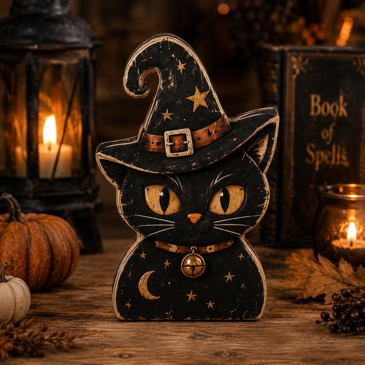 Halloween Wooden Block Set, Spooky Character Decor, Pumpkin Cat Ghost Shelf Sitter, Rustic Halloween Tiered Tray Decor