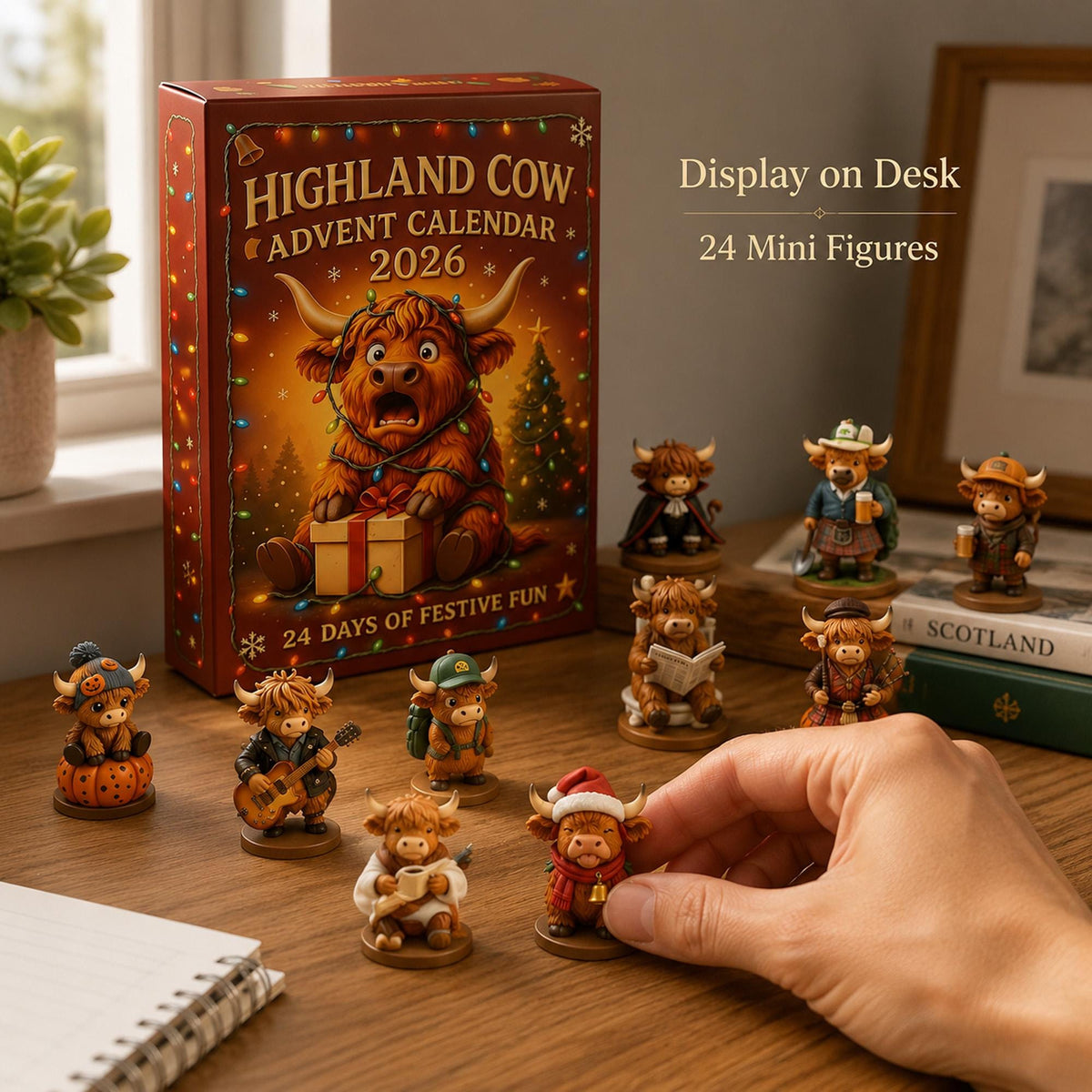 Highland Cow Advent Calendar 2026, 24-Day Christmas Countdown with Mini Cow Figures