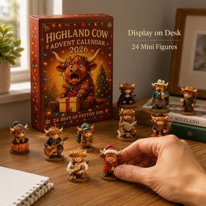 Highland Cow Advent Calendar 2026, 24-Day Christmas Countdown with Mini Cow Figures