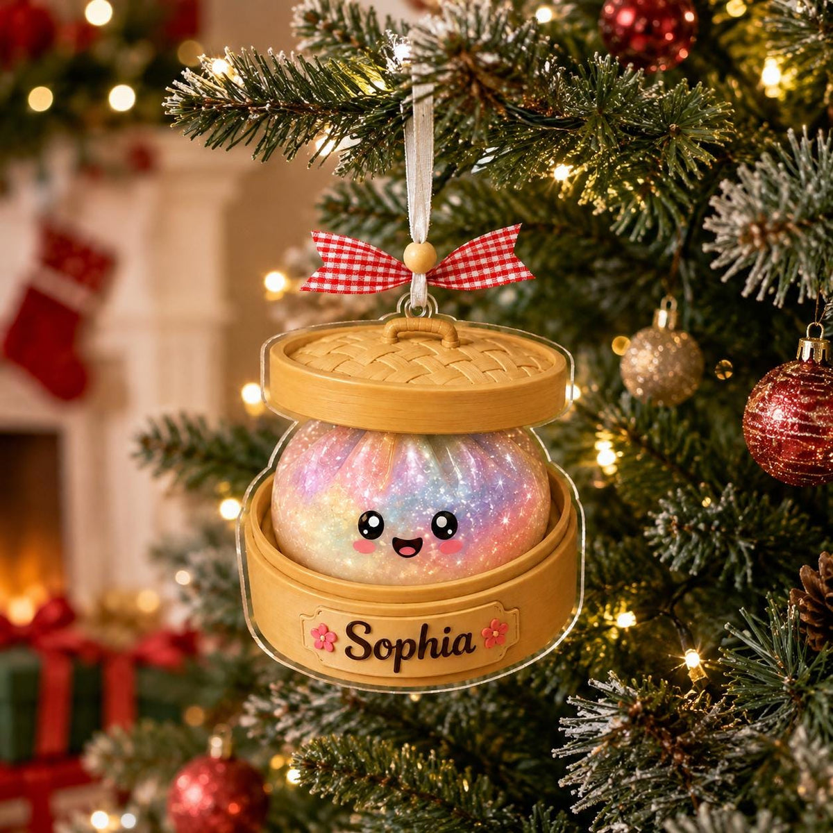 Personalized Dumpling Ornament, Glitter Squishy Dumpling Christmas Ornament