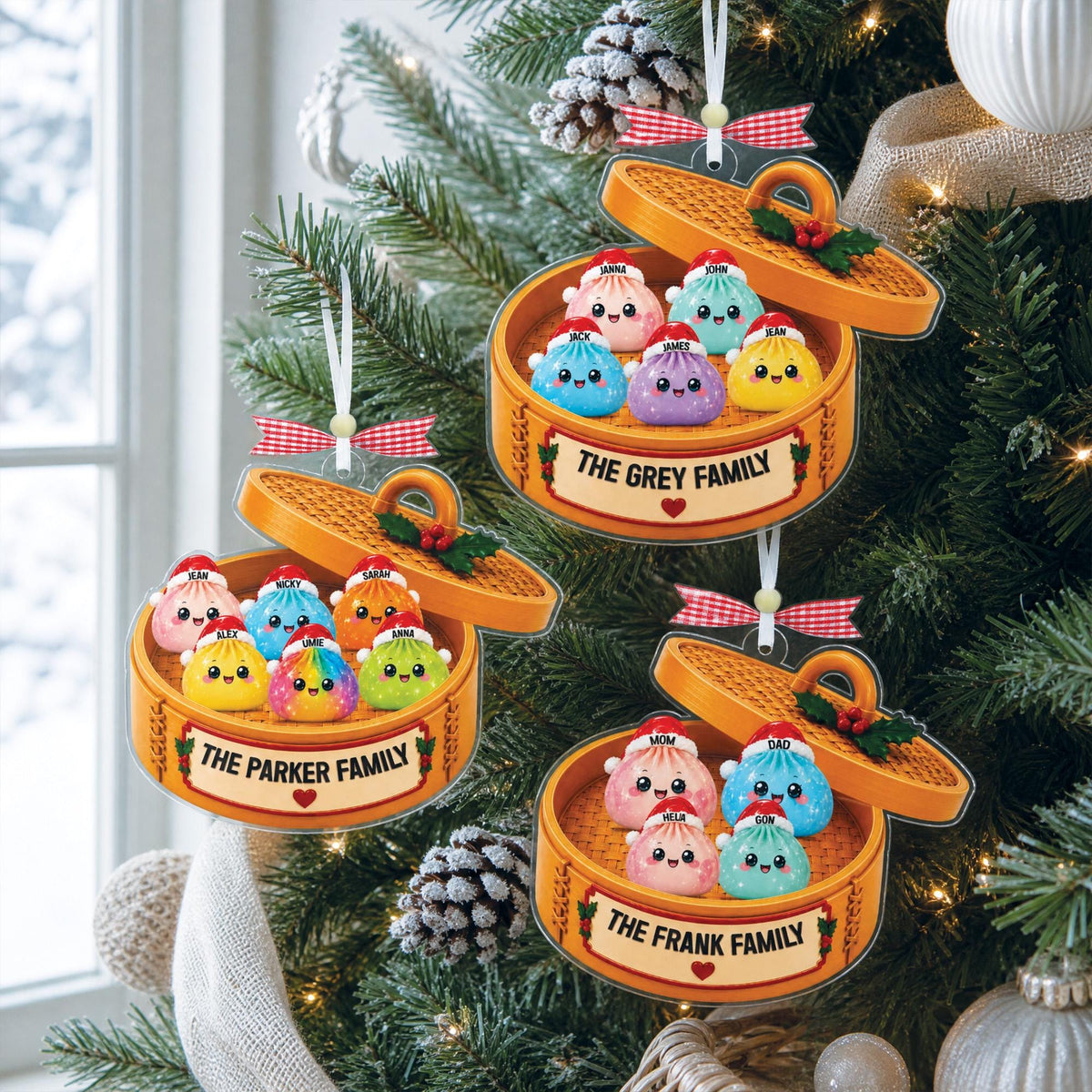 Personalized Glitter Dumpling Ornament,Dim Sum Acrylic Family Ornament