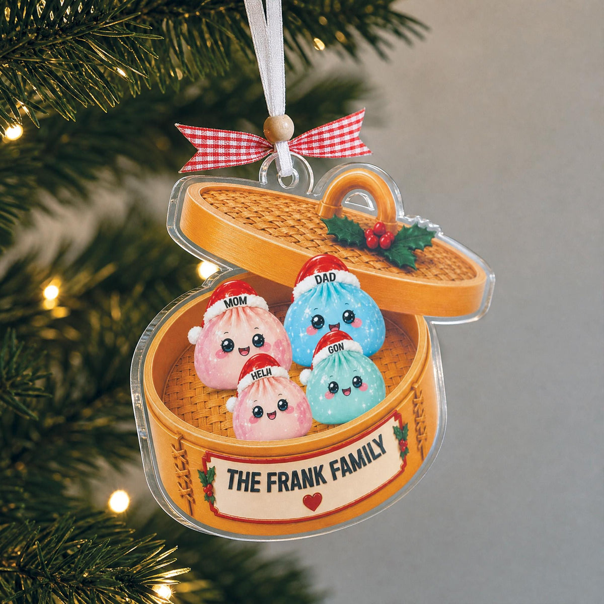 Personalized Glitter Dumpling Ornament,Dim Sum Acrylic Family Ornament
