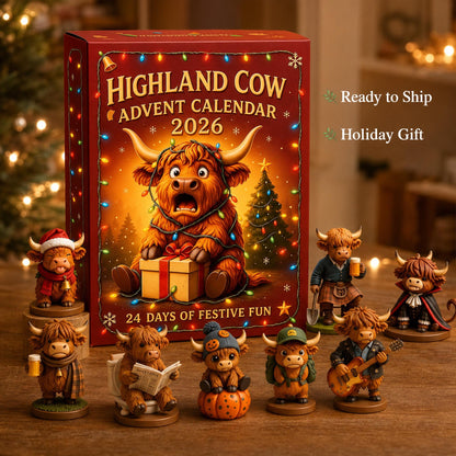 Highland Cow Advent Calendar 2026, 24-Day Christmas Countdown with Mini Cow Figures