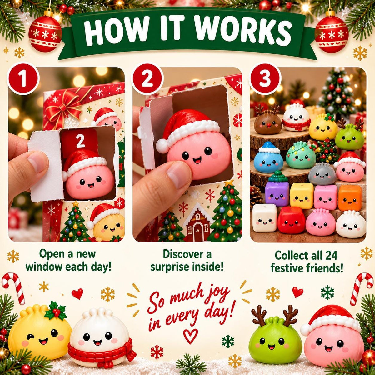 Dumpling Christmas Gift Set, 24 Day Squishy Advent Calendar, Cozy Blanket & Plush Dumpling Pillow, Cute Holiday Gift for Kids