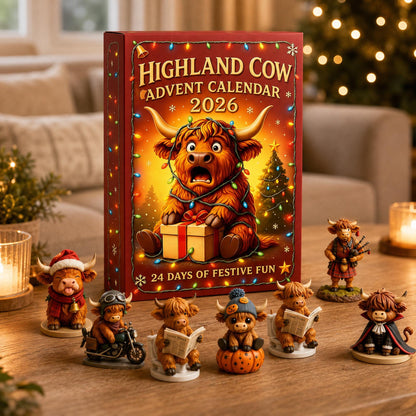 Highland Cow Advent Calendar 2026, 24-Day Christmas Countdown with Mini Cow Figures